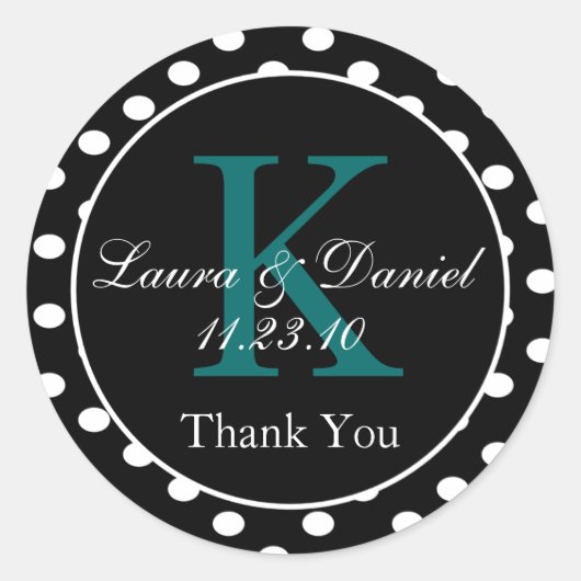 キュート白黒ティール（緑がかった色）モノグラム結婚式の引き出物 ラウンドシール (正面)