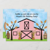 キュート秋の馬とピンクバーンホース誕生日 招待状 (正面/裏面)