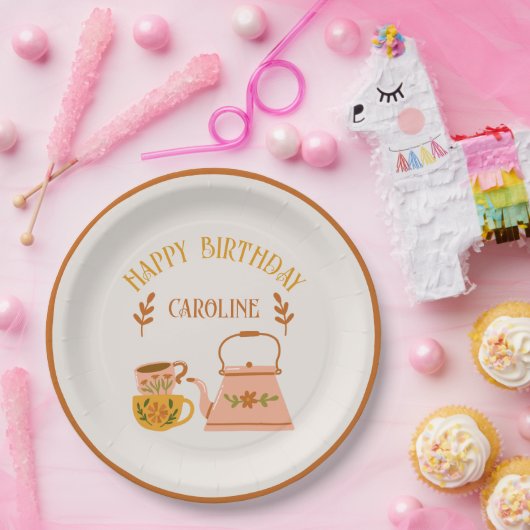 キュート秋ティーパーティーカスタム誕生日 ペーパープレート (パーティー)