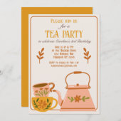 キュート秋ティーパーティー誕生日 招待状 (正面/裏面)