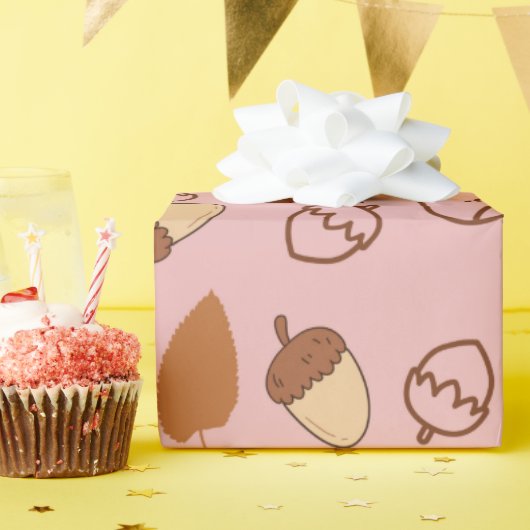 キュート秋ピンクヘーゼルナッツシームレスラッピング紙 ラッピングペーパー (誕生日パーティー)