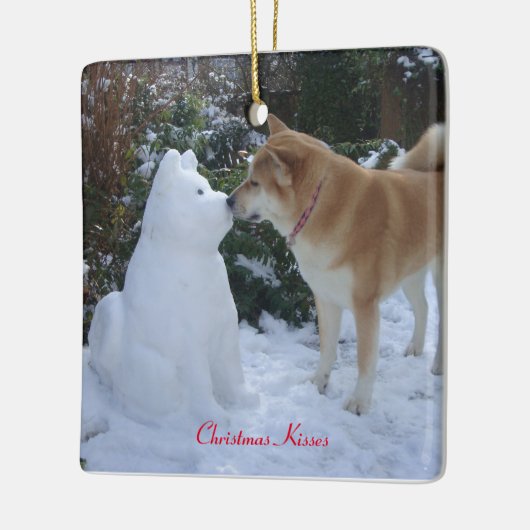 キュート秋田キスをする雪だるま秋田季節 セラミックオーナメント (左)
