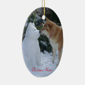 キュート秋田キスをする雪だるま秋田季節 セラミックオーナメント (右)