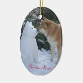 キュート秋田キスをする雪だるま秋田季節 セラミックオーナメント (左)