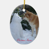 キュート秋田キスをする雪だるま秋田季節 セラミックオーナメント (正面)