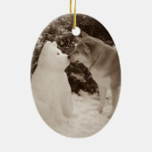 キュート秋田キスをする雪だるま秋田季節 セラミックオーナメント (裏面)