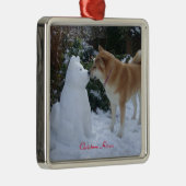 キュート秋田キスをする雪だるま秋田季節 メタルオーナメント (右)