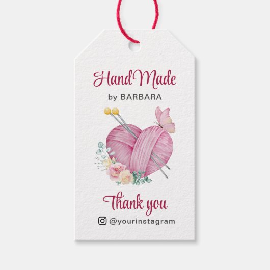 キュート糸ハート編み物針 ギフトタグ (正面)