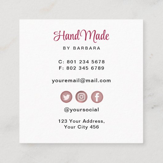 キュート糸ハート編み物針 スクエア名刺 (裏面)