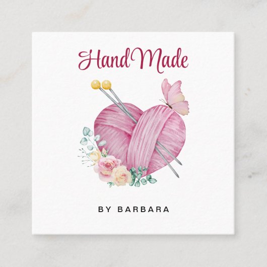 キュート糸ハート編み物針 スクエア名刺 (正面)