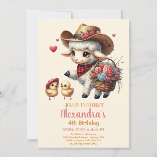 キュート納屋周囲の庭ファーム誕生日 招待状 (正面)