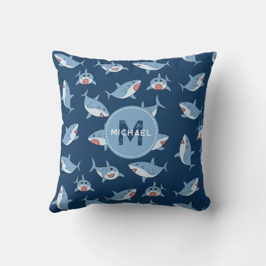 キュート素晴らしホワイトシャーク海模様モノグラム クッション (裏面)