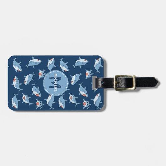 キュート素晴らしホワイトシャーク海模様モノグラム ラゲッジタグ (正面横)