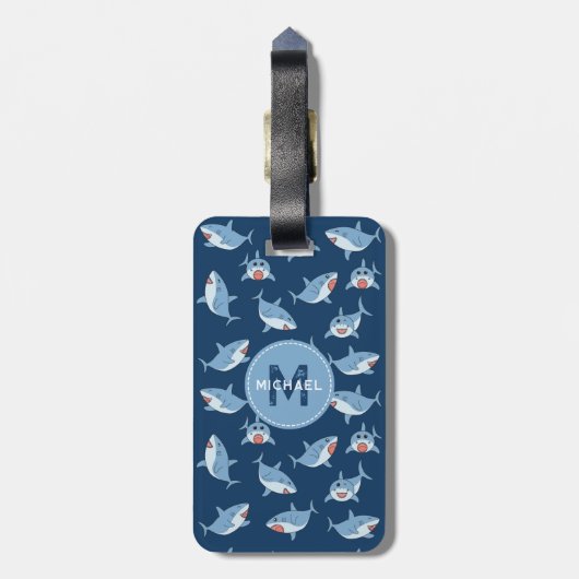キュート素晴らしホワイトシャーク海模様モノグラム ラゲッジタグ (裏面縦)
