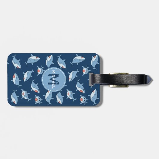 キュート素晴らしホワイトシャーク海模様モノグラム ラゲッジタグ (裏面横)