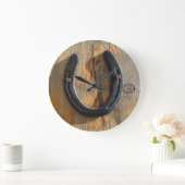 キュート素朴ウエスタングッドラックホースシューウッドルック ラージ壁時計 (ホーム)