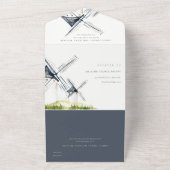 キュート素朴ウォーターカラーウィンドミルファームテーマ結婚ズ オールインワン招待状 (外側)