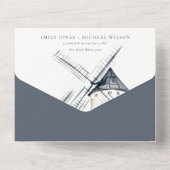 キュート素朴ウォーターカラーウィンドミルファームテーマ結婚ズ オールインワン招待状 (裏面)