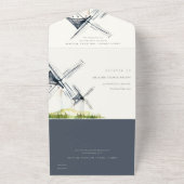 キュート素朴ウォーターカラーウィンドミルファームテーマ結婚ズ オールインワン招待状 (外側)