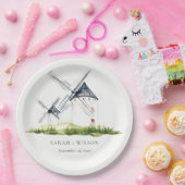 キュート素朴ウォーターカラーウィンドミルファームテーマ結婚ズ ペーパープレート (パーティー)