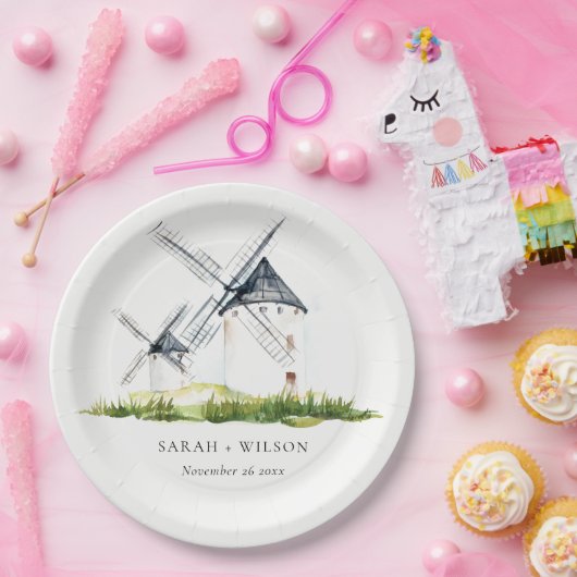 キュート素朴ウォーターカラーウィンドミルファームテーマ結婚ズ ペーパープレート (パーティー)