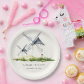 キュート素朴ウォーターカラーウィンドミルファームテーマ結婚ズ ペーパープレート (パーティー)