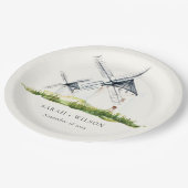 キュート素朴ウォーターカラーウィンドミルファームテーマ結婚ズ ペーパープレート (アングル)