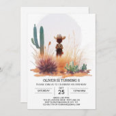 キュート素朴カウボーイ誕生日 招待状 (正面/裏面)