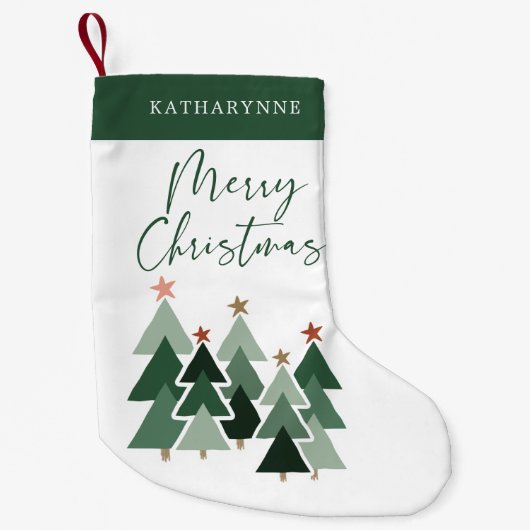 キュート素朴クリスマスツリータイポグラフィ スモールクリスマスストッキング (正面)