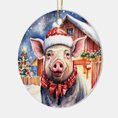 キュート素朴クリスマスピッグとバパーソナライズされたーン セラミックオーナメント (左)
