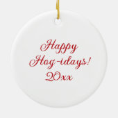 キュート素朴クリスマスピッグとバパーソナライズされたーン セラミックオーナメント (裏面)