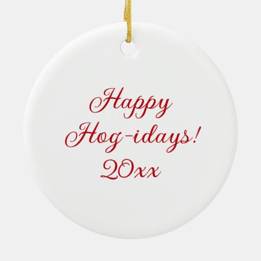 キュート素朴クリスマスピッグとバパーソナライズされたーン セラミックオーナメント (裏面)