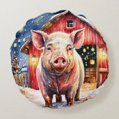 キュート素朴クリスマスピッグと納屋 ラウンドクッション (裏面)