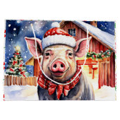 キュート素朴クリスマスピッグと納屋 ラージペーパーバッグ (裏面)