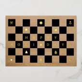 キュート素朴ハッピーホリデーズクリスマスチェッカーボード 箔シーズンカード (正面)