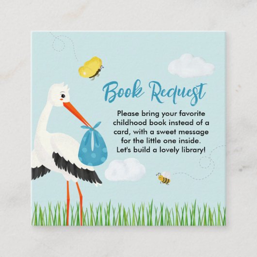 キュート素朴ブルーコウノトリ エンクロージャーカード (正面)