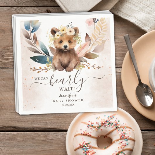 キュート素朴ベア男女兼用ベビーシャワーナプキン スタンダードカクテルナプキン