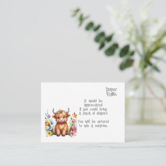 キュート素朴ベビーハイランドカウウベビーおむつラッフル エンクロージャーカード (スタンド正面)