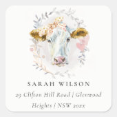 キュート素朴ホーリーカウファームフローラリースアドレス スクエアシール (正面)