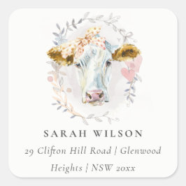 キュート素朴ホーリーカウファームフローラリースアドレス スクエアシール