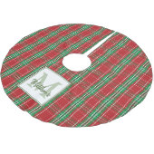 キュート素朴レッドタータンチェックプレイドホリデーファミリー名 ブラッシュドポリエステルツリースカート (アングル)