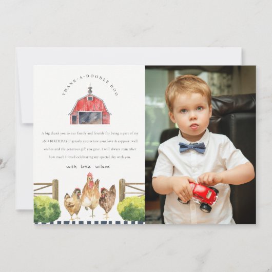 キュート素朴レッドバーンチキンファームフォト誕生日 サンキューカード (正面)