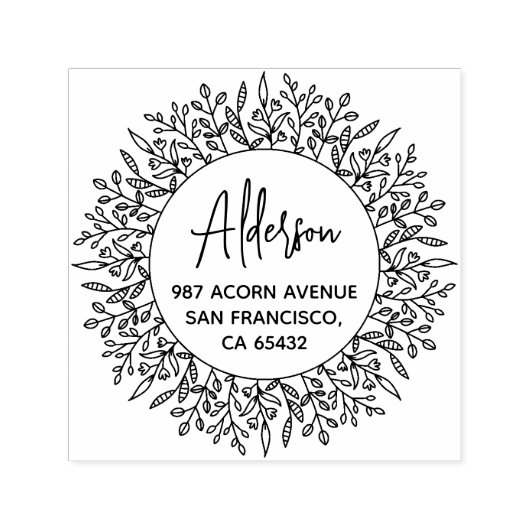 キュート素朴ローレルリーフ円形差出人住所 セルフインキングスタンプ (デザイン)