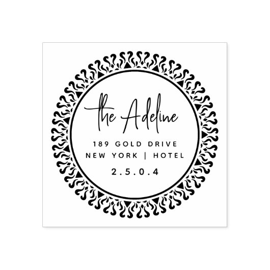 キュート素朴ローレルリーフ円形差出人住所 ラバースタンプ (インプリント)