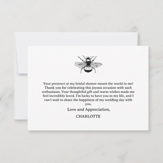 キュート素朴ワイルドフラワービーブライダルシャワーありがとう ノートカード (裏面)