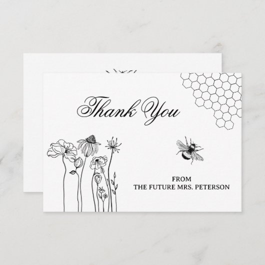 キュート素朴ワイルドフラワービーブライダルシャワーありがとう ノートカード (正面/裏面)