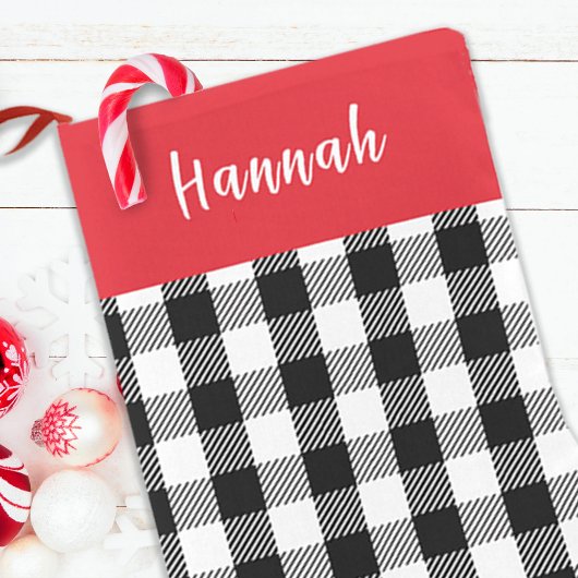 キュート素朴書道シンプル赤バッファローチェック スモールクリスマスストッキング