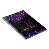キュート紫ブラックフェイクグリッターモノグラム ノートブック (右側)