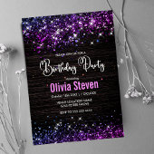 キュート紫ブラックフェイクグリッターモノグラム 招待状