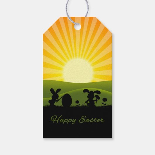 キュート絵画イースターバニー卵 ギフトタグ (正面)
